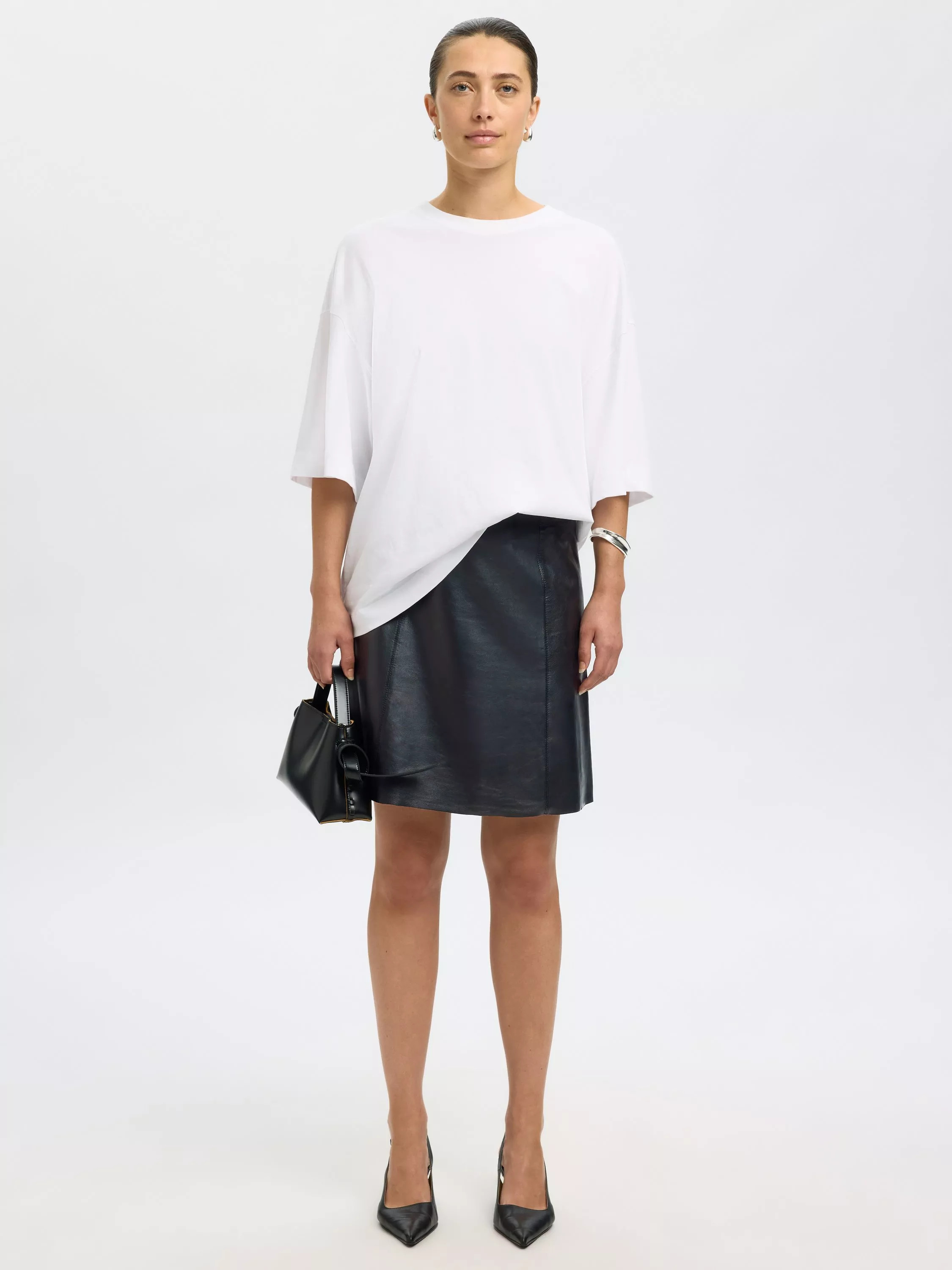 A-Line Pure Leather Skirt, Black, 34 | John Lewis (UK)