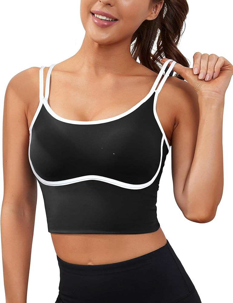 XUNYU Womens Longline Sports Bra Workout Tops with Built in Bras Crop Yoga Tank Top Scoop Neck At... | Amazon (US)