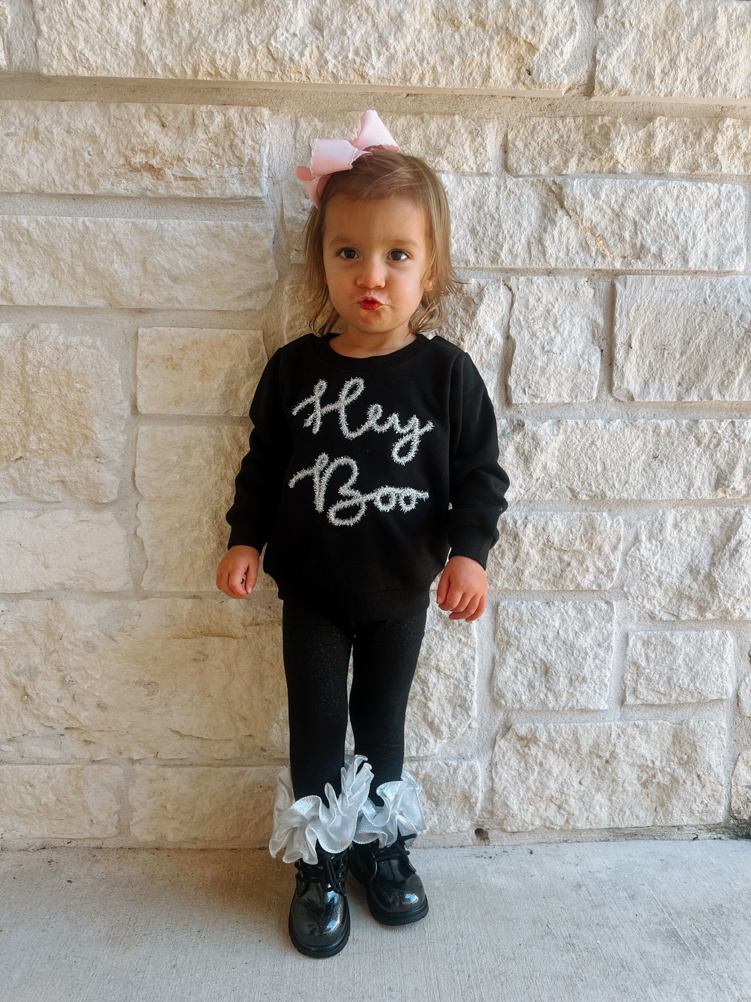 happy spooky season from my little baby boo 👻🩷 use 15hannah for 15% off her sweatshirt from mudpie & ruffle socks from my boutique (The Charming Lane Boutique on facebook!) 

#LTKHalloween #LTKKids #LTKBaby