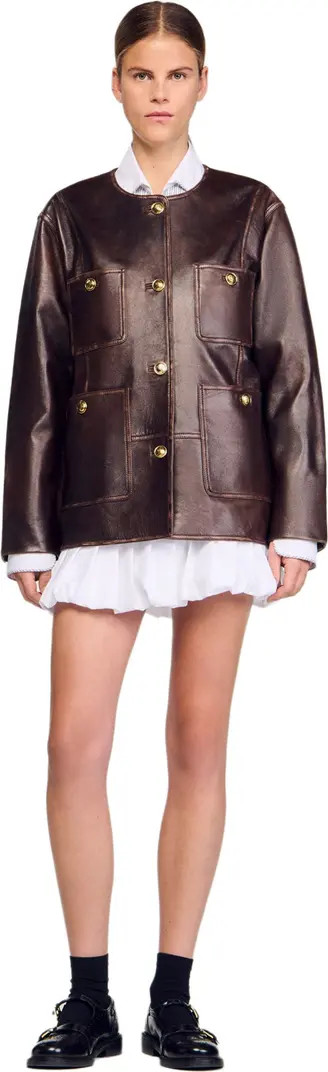 Long distressed leather jacket | Nordstrom