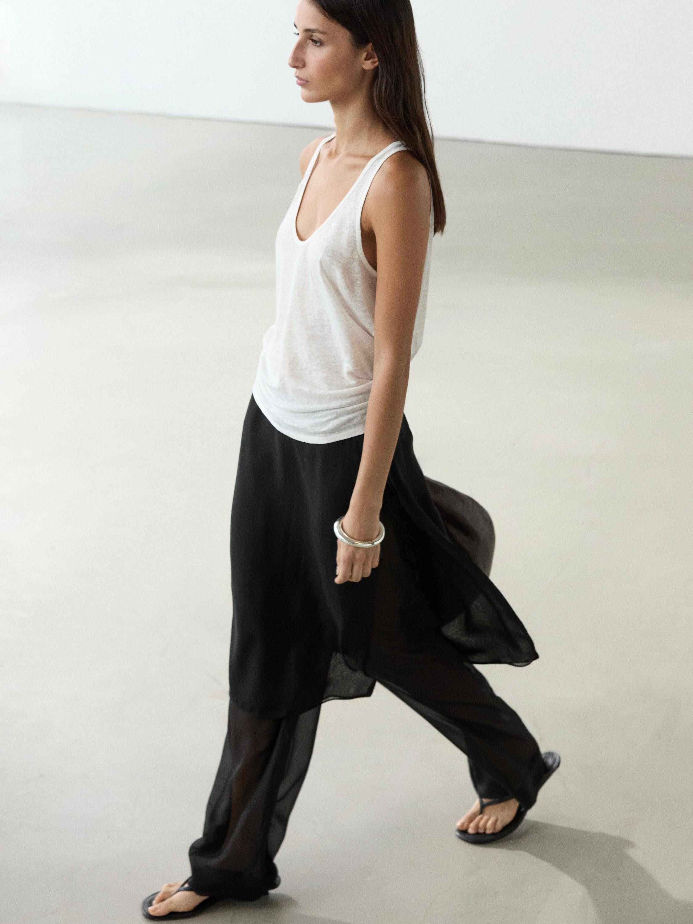 100% silk skirt over trousers | Massimo Dutti UK