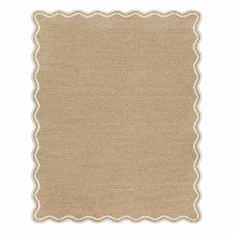 (E562) Scalloped Ivory Border Outdoor Area Rug, 8x10 | At Home