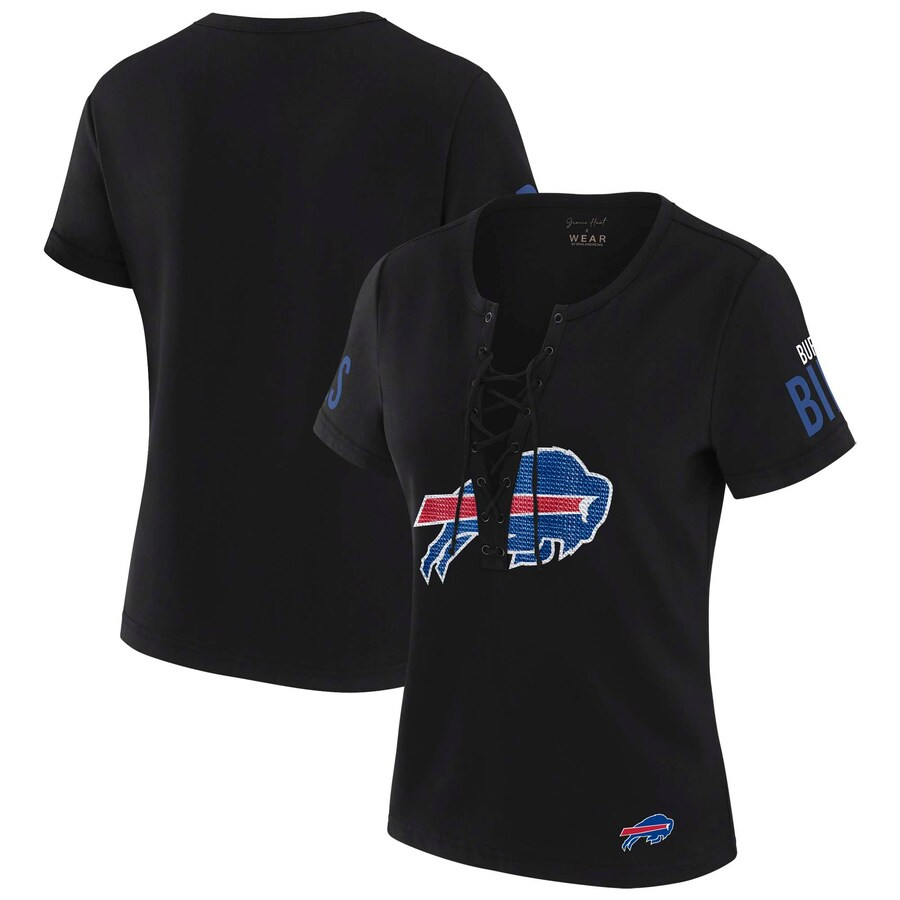 Women's Buffalo Bills WEAR by Erin Andrews x Gracie Hunt Black Draft Me Lace-Up T-Shirt | NFL Shop