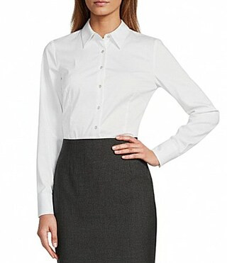 Antonio Melani Greta Long Sleeve Point Collar Button Front Poplin Bodysuit - XL | Dillard's