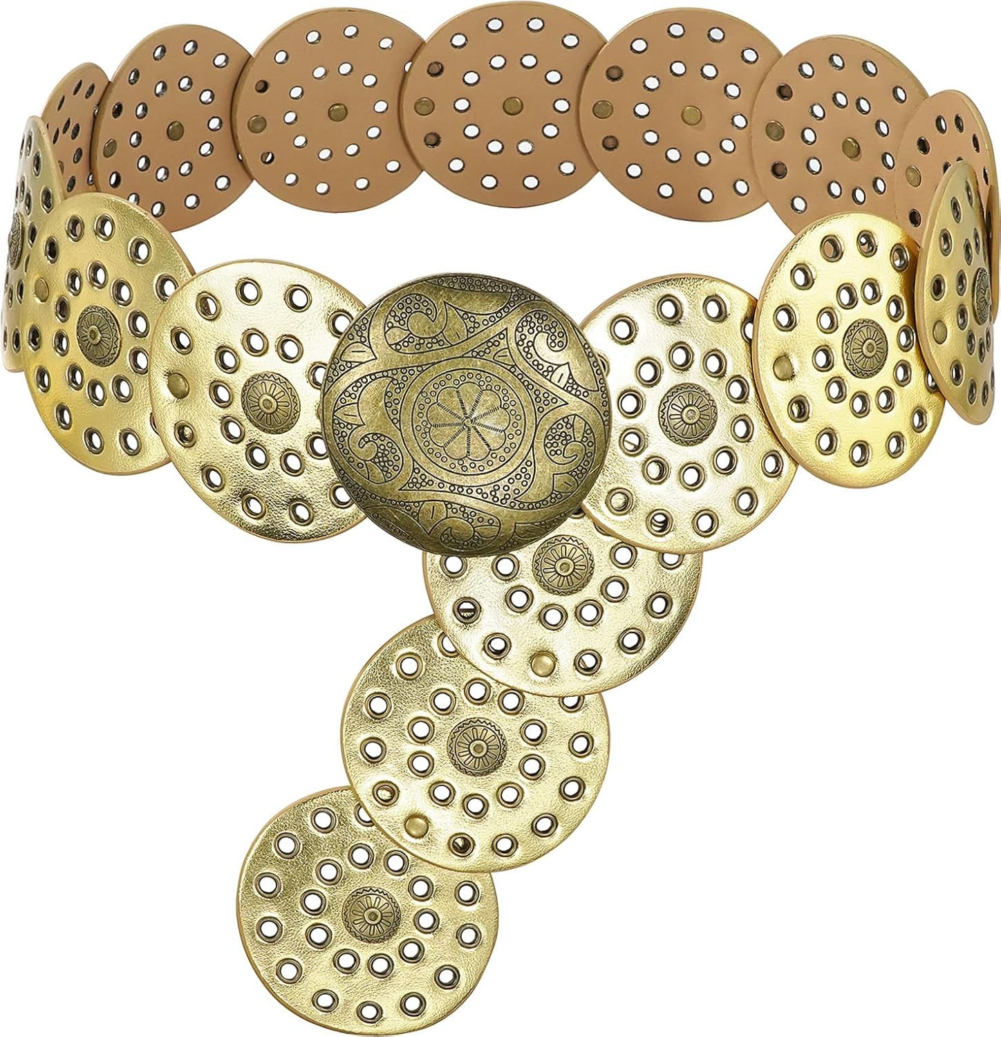 Wide Disc Belt for Women Vintage Hollow Boho Leather Belt | Amazon (US)
