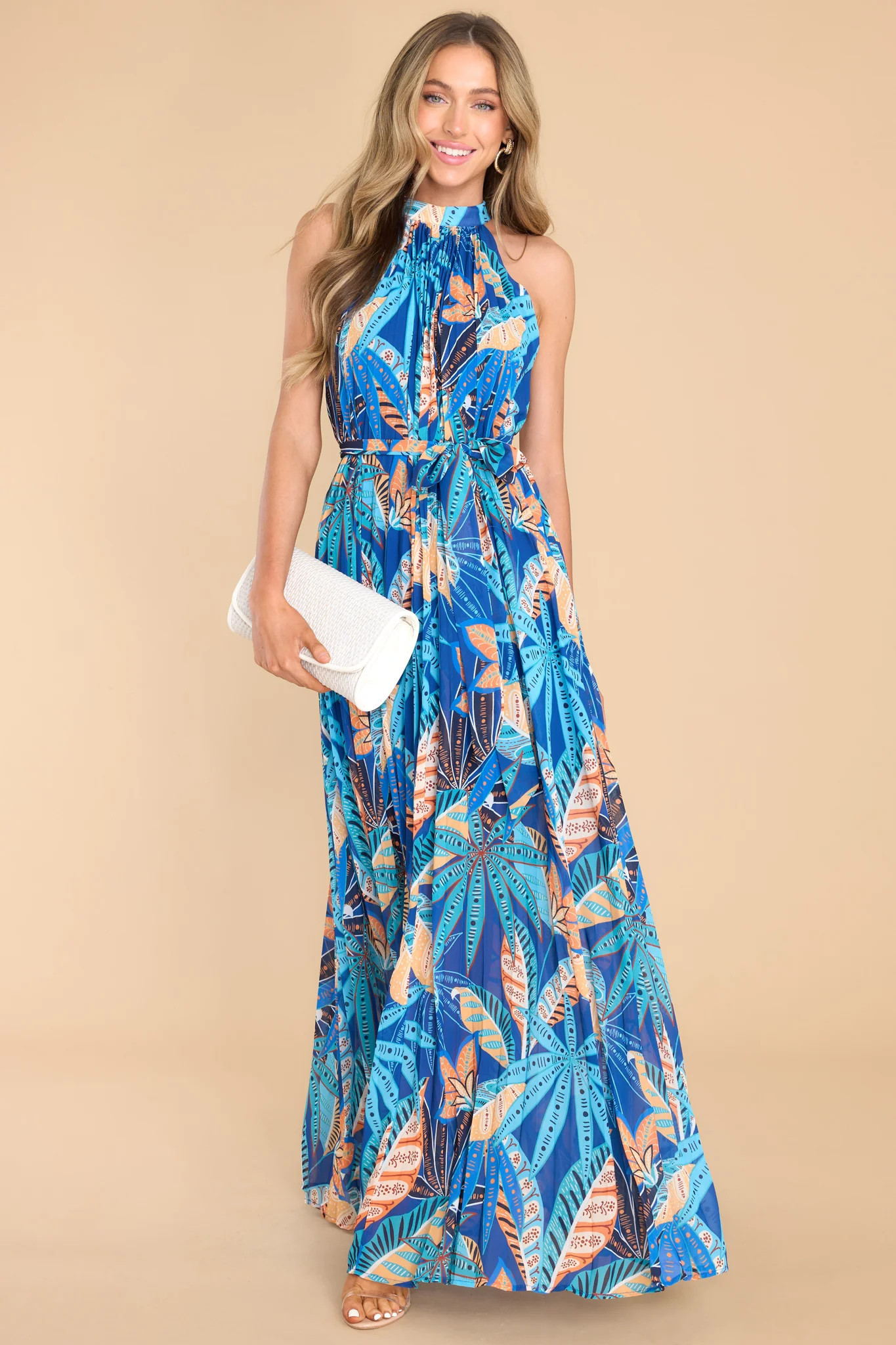 Romantic Rendezvous Blue Multi Print Maxi Dress | Red Dress 