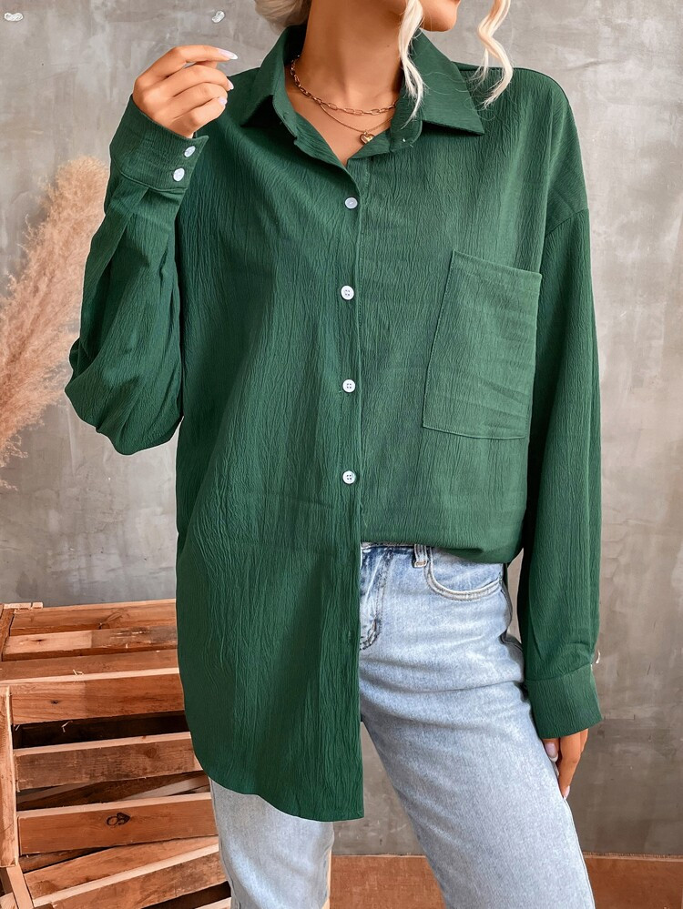 Textured Drop Shoulder Pocket Patched Shirt | SHEIN