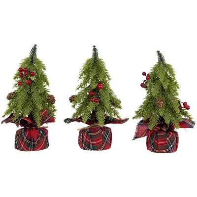Northlight Mini Downswept Pine Artificial Christmas Trees with Pine Cones - 9" - Set of 3 | Target