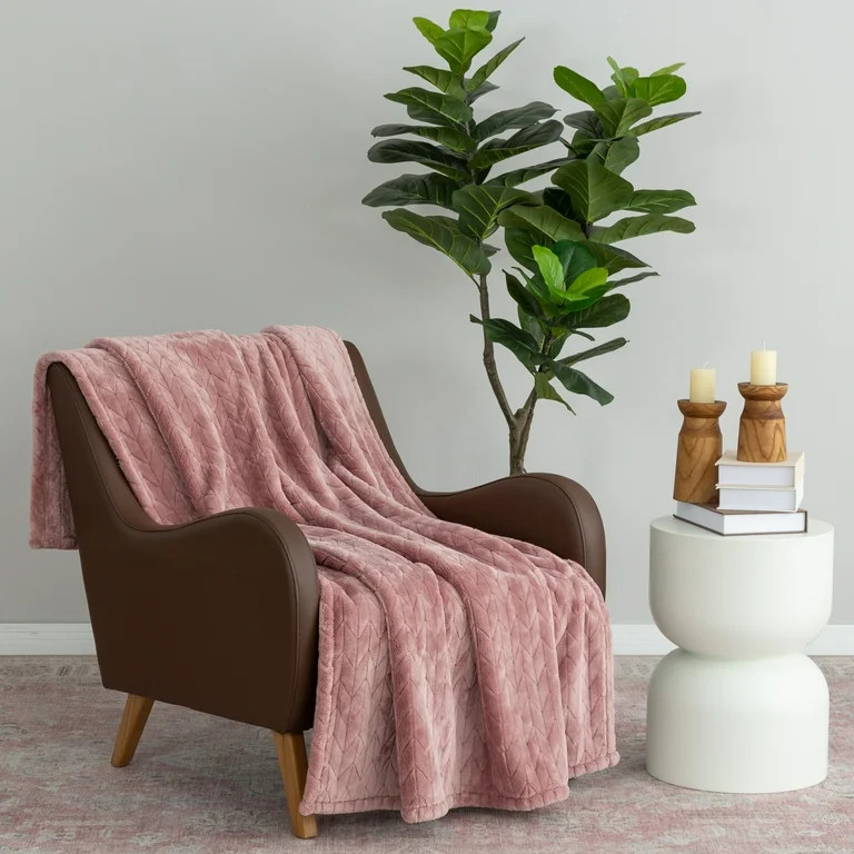 Better Homes & Gardens Textured Velvet Plush Soft Fleece Throw Blanket, Oversized, Mauve Gem | Walmart (US)