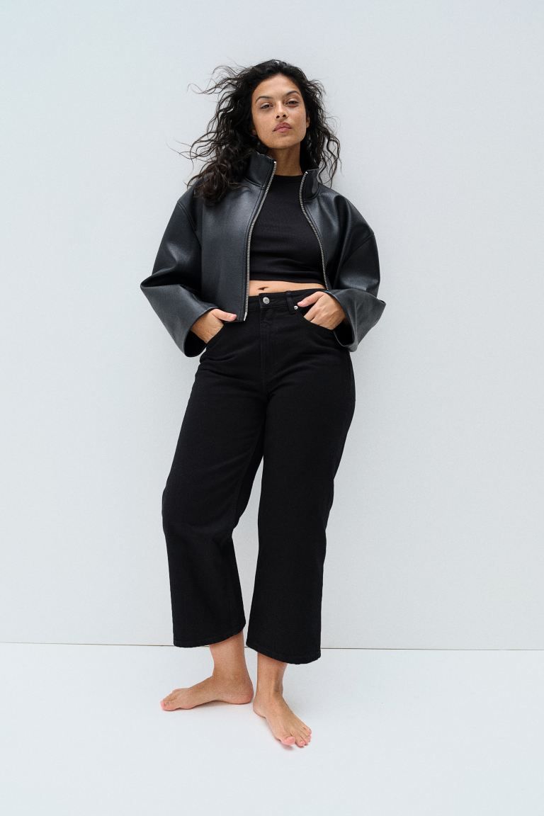 Curvy Fit Wide High Cropped Jeans - Black - Ladies | H&M US | H&M (US + CA)