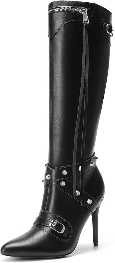 DREAM PAIRS Women's Metallic Stiletto Heeled Knee High Boots Sexy Fashion Pointed Toe Dress Boots... | Amazon (US)