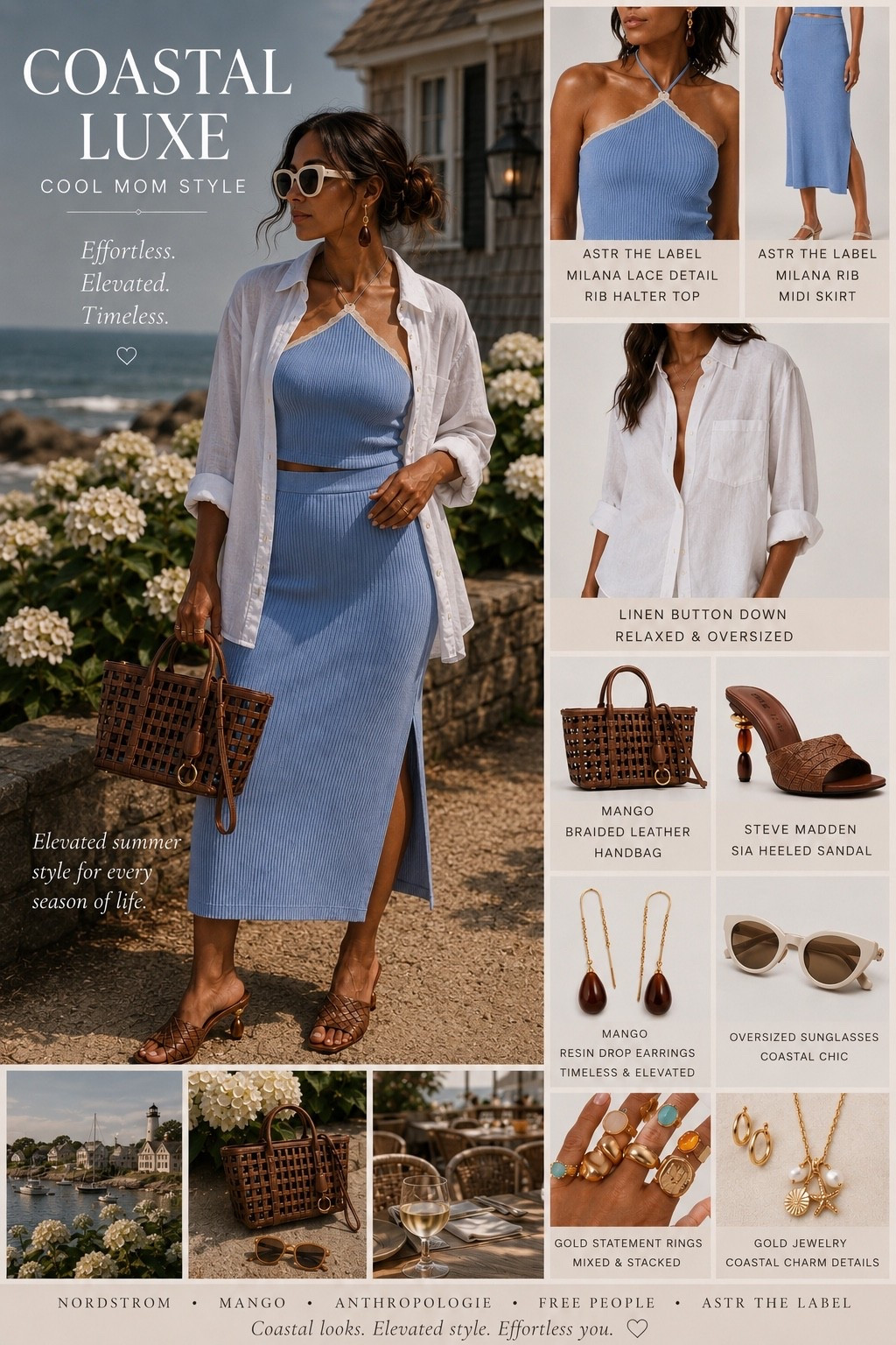 Coastal Luxe Resort Chic Outfit | Effortless Summer Style for Cool Moms

There’s something about coastal luxe style that feels timeless.

This resort chic outfit combines one of my favorite summer formulas: a matching knit set, an oversized linen button-down, woven accessories, statement earrings, and elevated sandals.

The result is effortless, polished, and easy to wear whether you’re heading to vacation, brunch, wine tasting, date night, or simply want to look put together this summer.

Featured pieces include a beautiful blue knit set from Nordstrom paired with woven accessories from Mango, statement resin earrings, gold jewelry, and classic summer essentials.

If you’re building a coastal luxe wardrobe this season, this is the kind of outfit you’ll reach for again and again.

✨ Resort Chic
✨ Coastal Luxe Style
✨ Cool Mom Style
✨ Elevated Summer Fashion

Save this look for your next vacation, summer getaway, or coastal-inspired outfit.

#LTKootd #LTKmomlife #LTKTravel