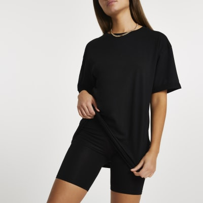 Black oversized t-shirt and cycling shorts | River Island (UK & IE)