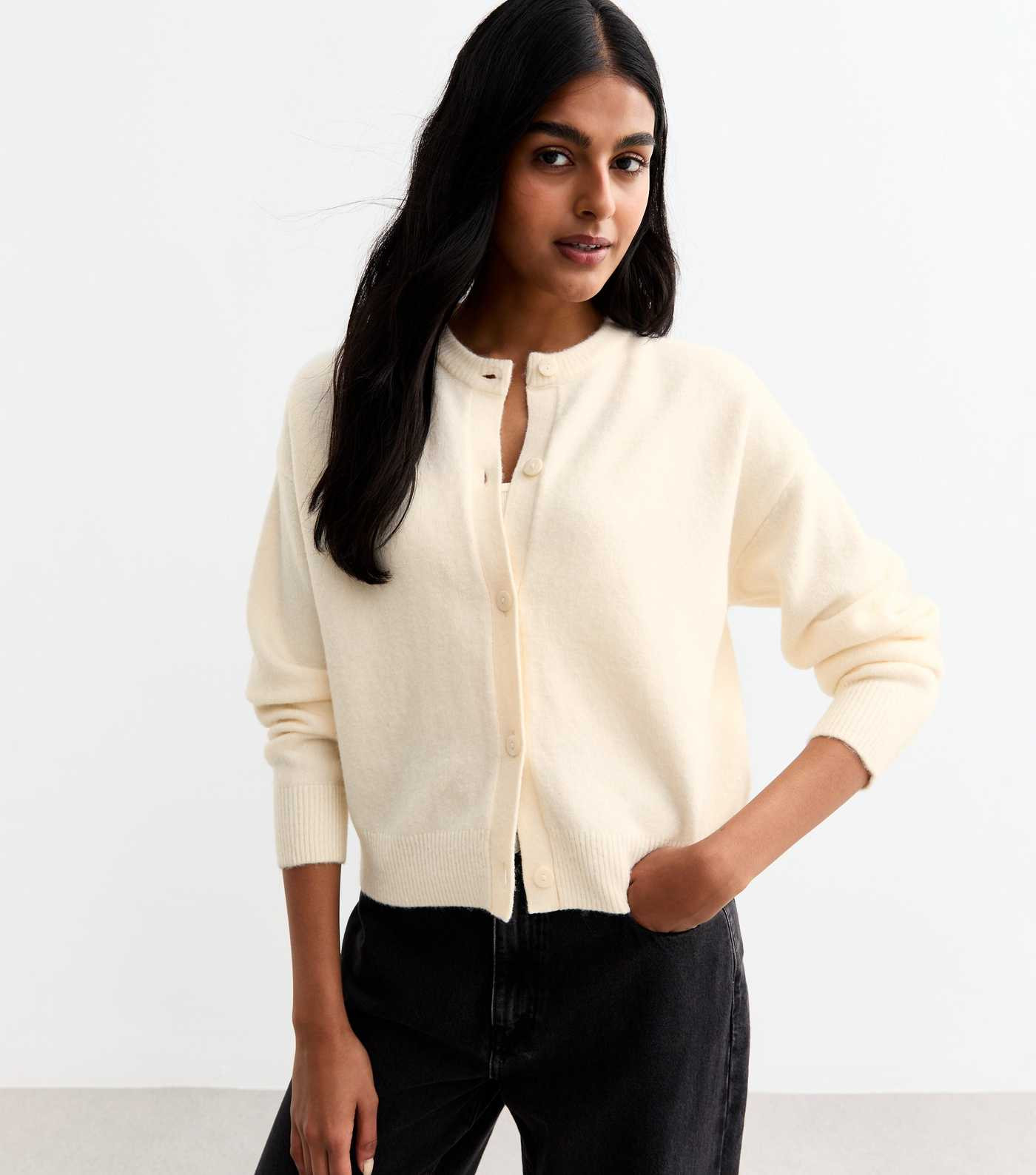 Cream Soft Knit Crew Neck Cardigan | New Look | New Look (UK)