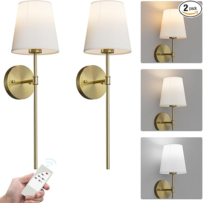 Ralbay Gold Battery Operated Wall Sconce Set of Two,3 Colors Dimmable Modern Wall Sconce,500Lumen... | Amazon (US)