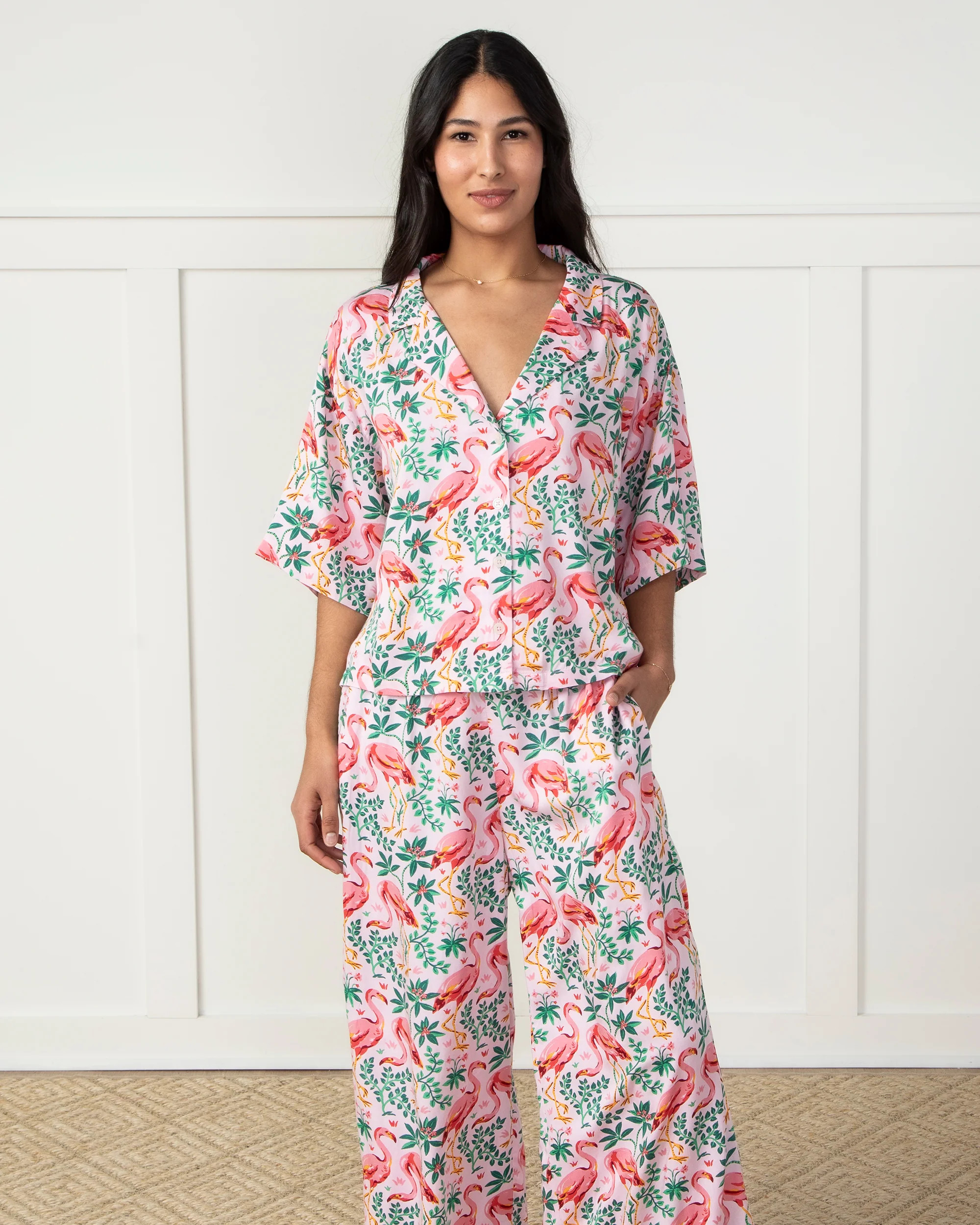 Flock of Flamingos - Petite Satin Wildest Dreams Pajama Set - Rose | Printfresh