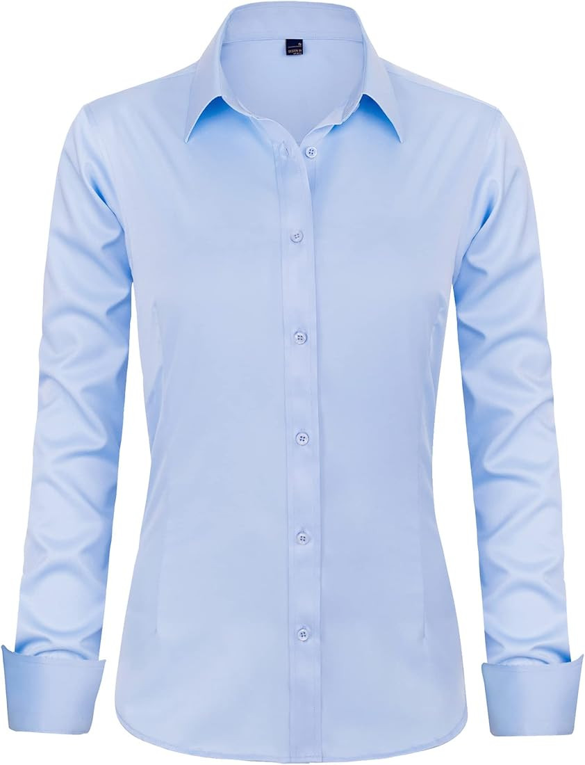 J.VER Womens Dress Shirts Long Sleeve Button Down Shirts Wrinkle-Free Solid Work Blouse | Amazon (US)