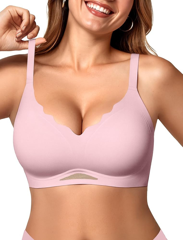 OEAK Womens Wireless Bras Scalloped Push Up Bralettes No Underwire Supportive Tshirt Bra Seamless... | Amazon (US)