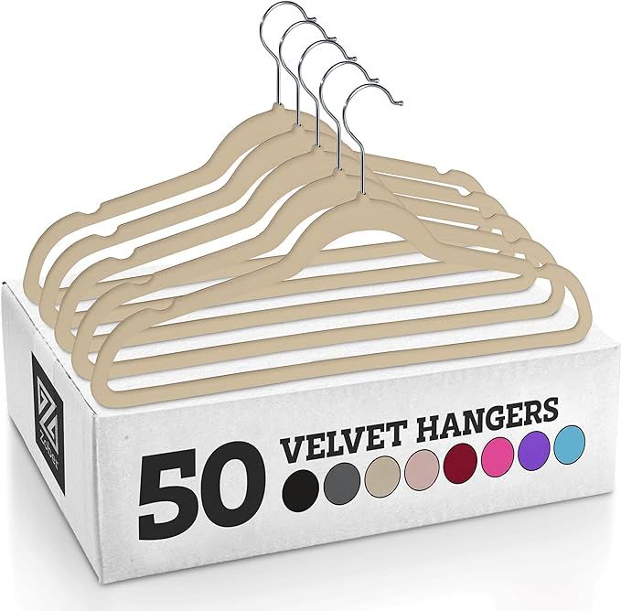Zober Velvet Hangers 50 Pack - Heavy Duty Ivory Hangers for Coats, Pants & Dress Clothes - Non Sl... | Amazon (US)