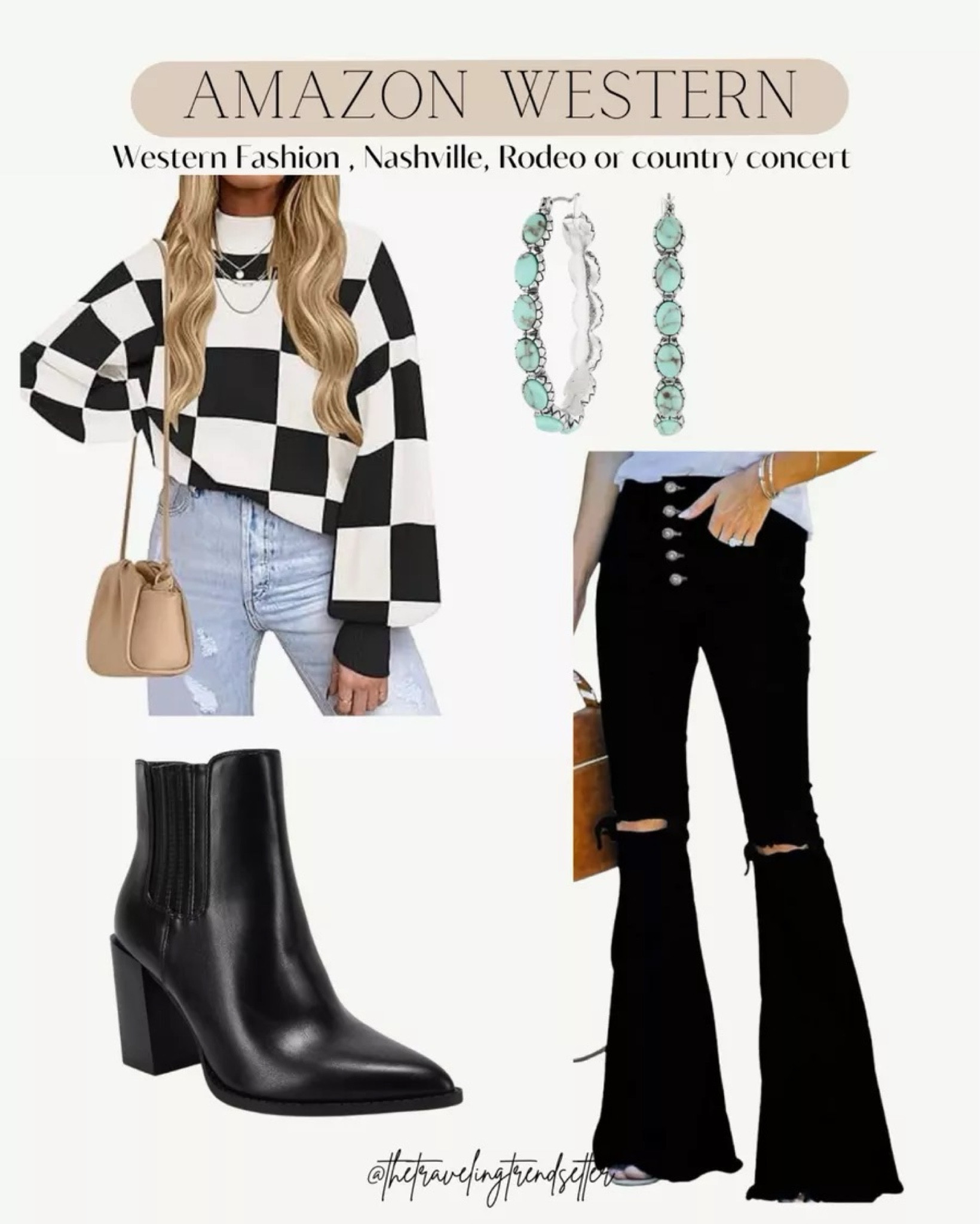 The perfect Amazon western outfit! Would work as a Nashville outfit or a country concert outfit! Paired with black booties, a checkered sweater, flare jeans, and turquoise jewelry.
12/27

#LTKfindsunder50 #LTKstyletip #LTKparties