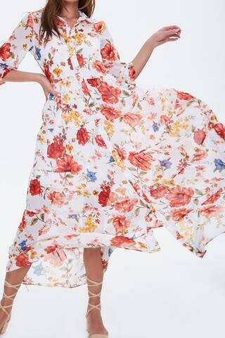 Floral Chiffon Maxi Shirt Dress | Forever 21 (US)