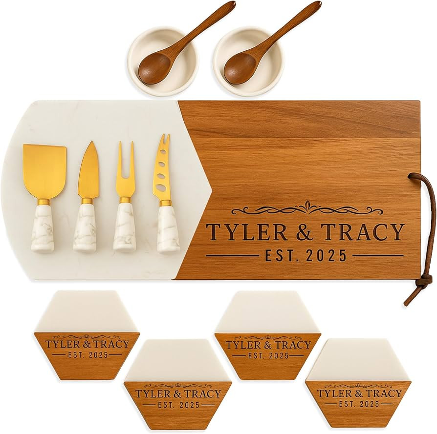 Personalized Charcuterie Board Gift Set – Acacia & Marble Cheese Board with Utensils, Custom We... | Amazon (US)