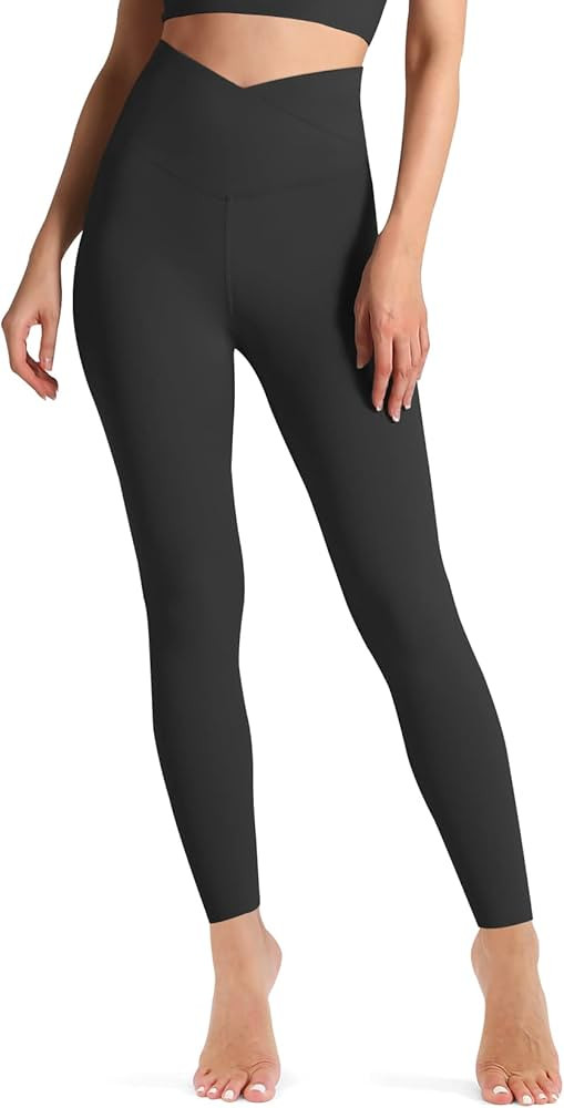 V Cross Waist Leggings for Women Tummy Control-Soft High Waisted Non See Through Black Yoga Pants | Amazon (US)