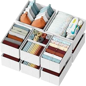 Drawer Organizer Clothes Set of 12 White-Grey - Dresser Organizer For Nursery, Bedroom, Closet - ... | Amazon (US)