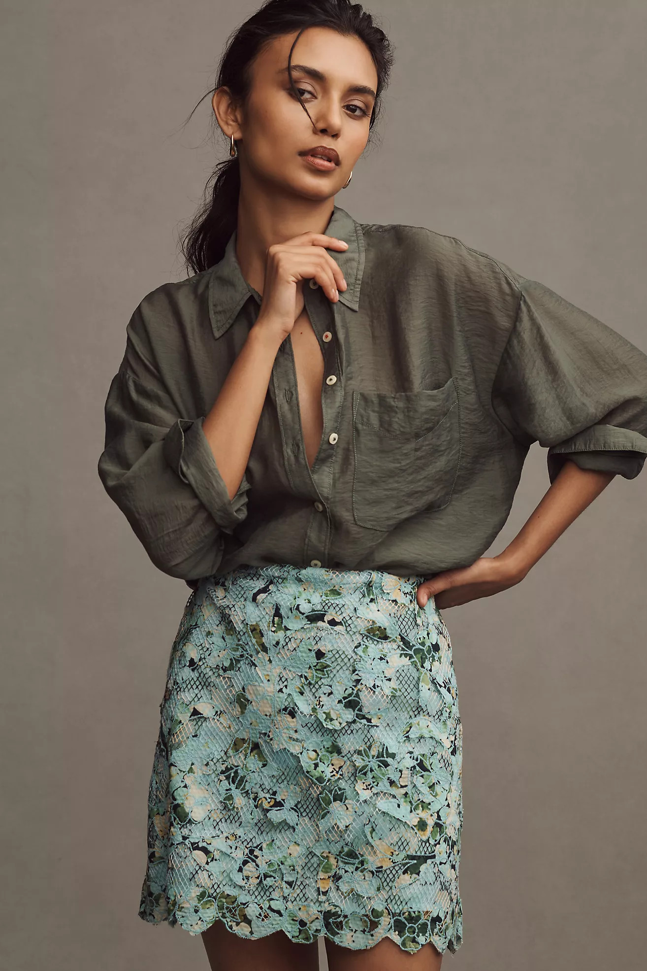 By Anthropologie Printed Embroidered Lace Mini Skirt | Anthropologie (US)