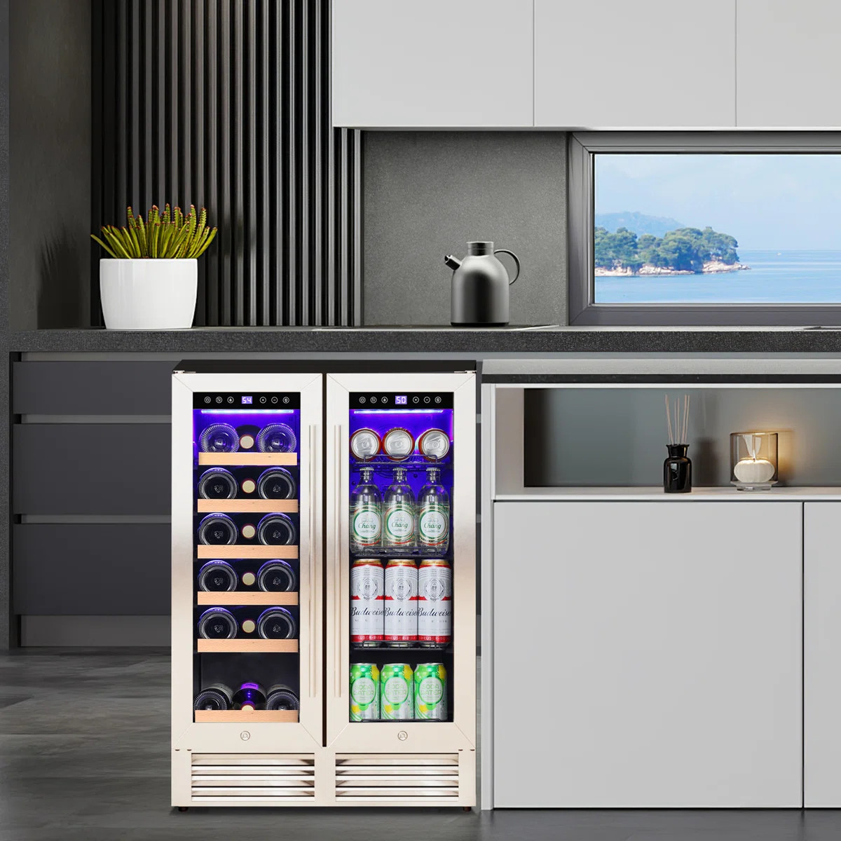 23.4'' 18 Bottle and 56 Can Dual Zone Freestanding/Built-In Wine & Beverage Refrigerator | Wayfair North America