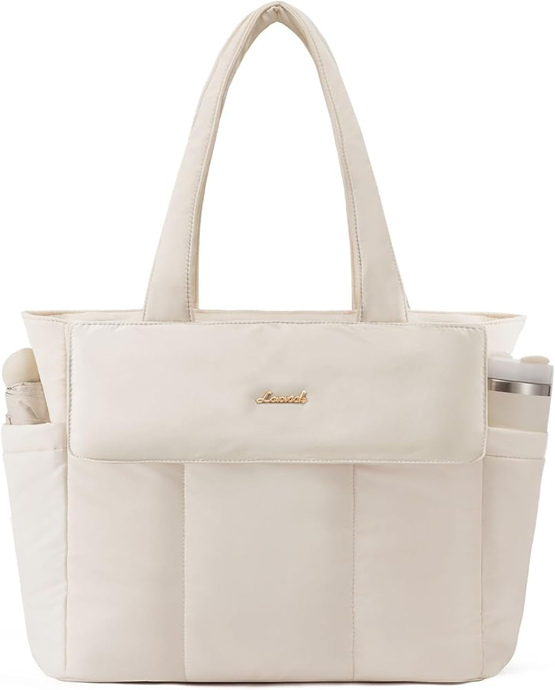 LOVEVOOK Tote Bag for Women,Zipper Puffer Work Tote with Compartments,Lightweight Travel Tote Bag... | Amazon (US)