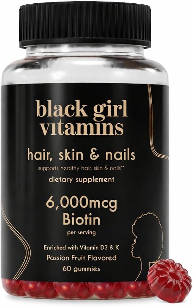 Black Girl Vitamins - Hair, Skin, and Nails Gummies with Biotin (6000 mcg), Zinc, Gelatin Free, V... | Amazon (US)