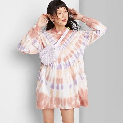 Women's Long Sleeve Mock Turtleneck Tie-Dye Knit Dress - Wild Fable™ Peach/Navy/Brown | Target