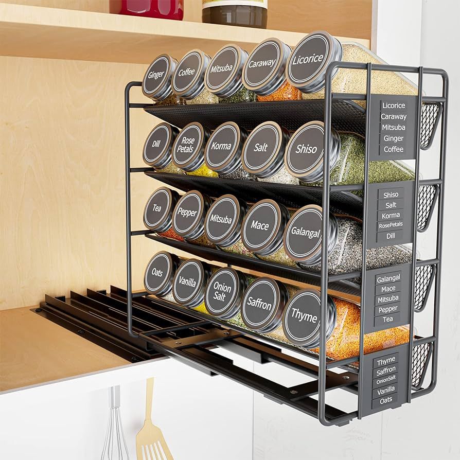 SpaceAid Pull Out Spice Rack Organizer with 20 Jars, Heavy Duty Slide Out Seasoning Organizer for... | Amazon (US)