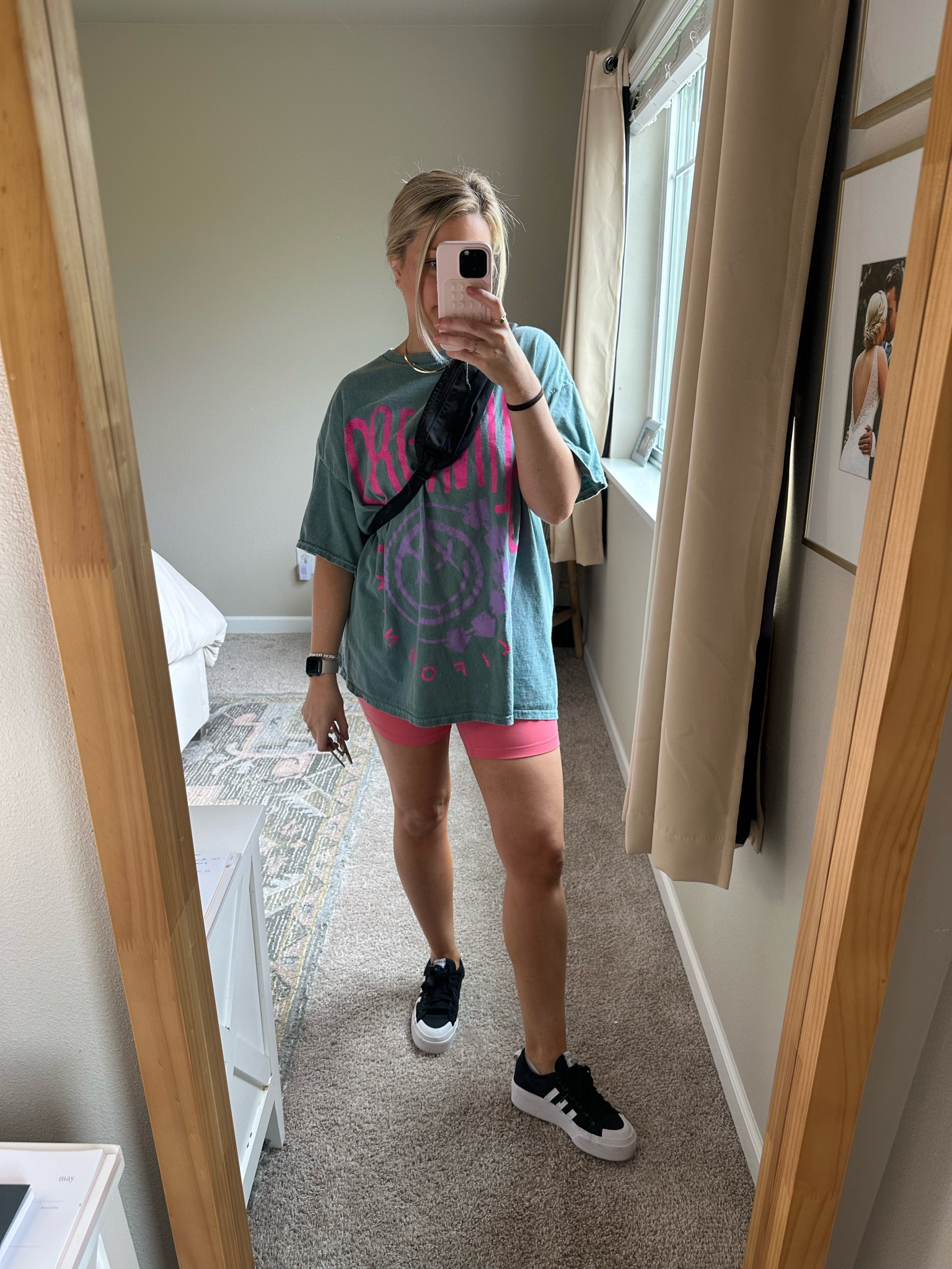 day 4 | comfy summer mom outfits you’ll actually wear 

shorts are SO similar to lululemon aligns. Color is raspberry sorbet & run tts 
Tee is oversized. wearing S/M
Adidas run big, size down 1/2 size

#LTKStyleTip #LTKSeasonal #LTKFindsUnder100