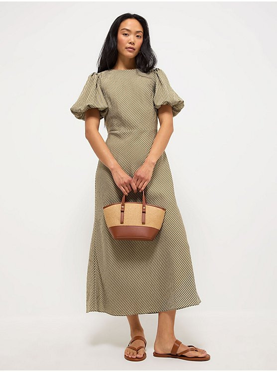 Olive Green Striped Column Midi Dress | George