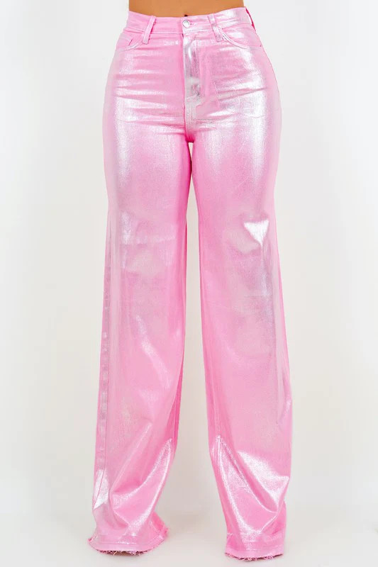 Metallic Wide Leg Jean in Pink Pink / 11 | Casual Chic Boutique