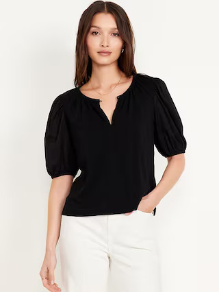 Puff-Sleeve Slub-Knit Top | Old Navy (US)