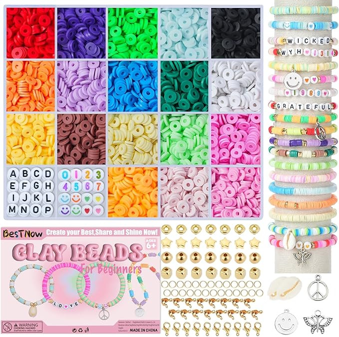 BestNow Clay Beads Bracelet Making Kit Toys for Girls Kids Charms Kit 18 Colors Friendship Bracel... | Amazon (US)