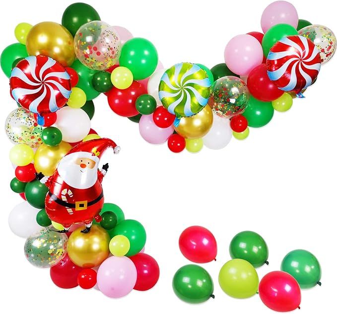 Christmas Balloons Garland & Arch Kit, 94 Pack Dark Green White Red Pink Gold Latex Balloons Cand... | Amazon (US)