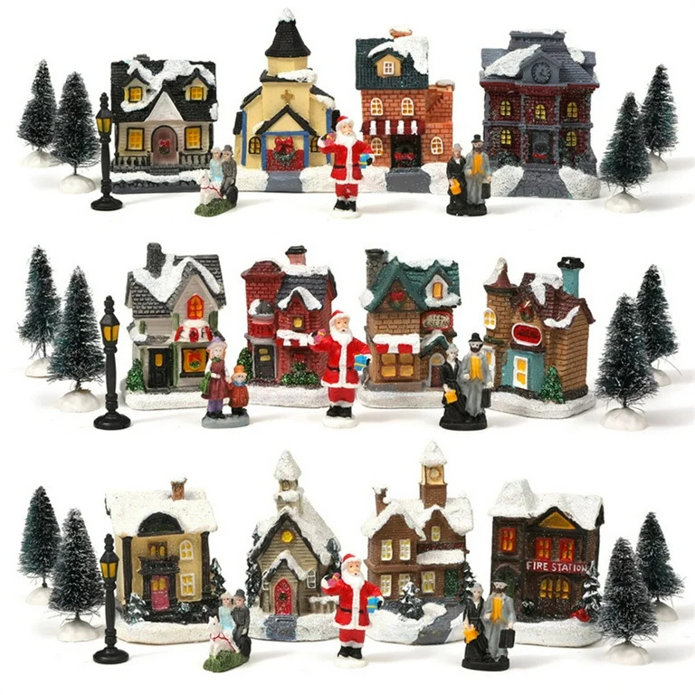Cheer US 10Pcs/Set Christmas Village - LED Lighted Christmas Village Houses with Figurines, Chris... | Walmart (US)