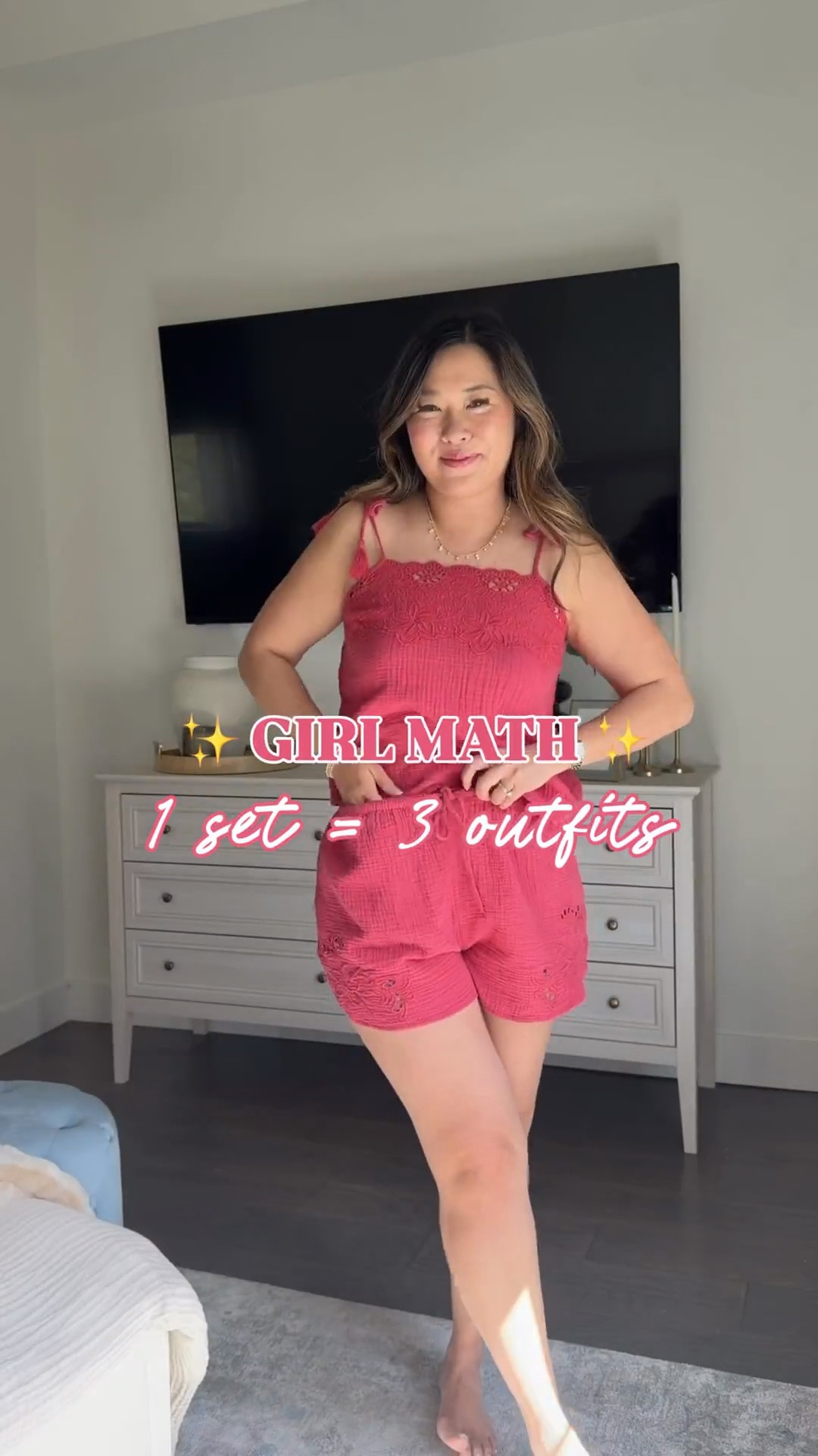 Target Set, styled 3 ways
Pink Tank: Small
Pink Shorts: Medium 
Smocked Tank: Medium
Wide Leg Ankle: 29