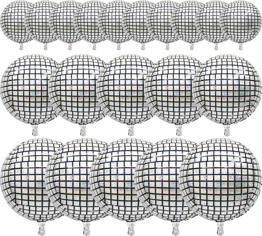 PartyWoo Silver Disco Foil Balloons, 20 pcs Round Foil Balloons Different Sizes Pack of 22 Inch 1... | Amazon (US)