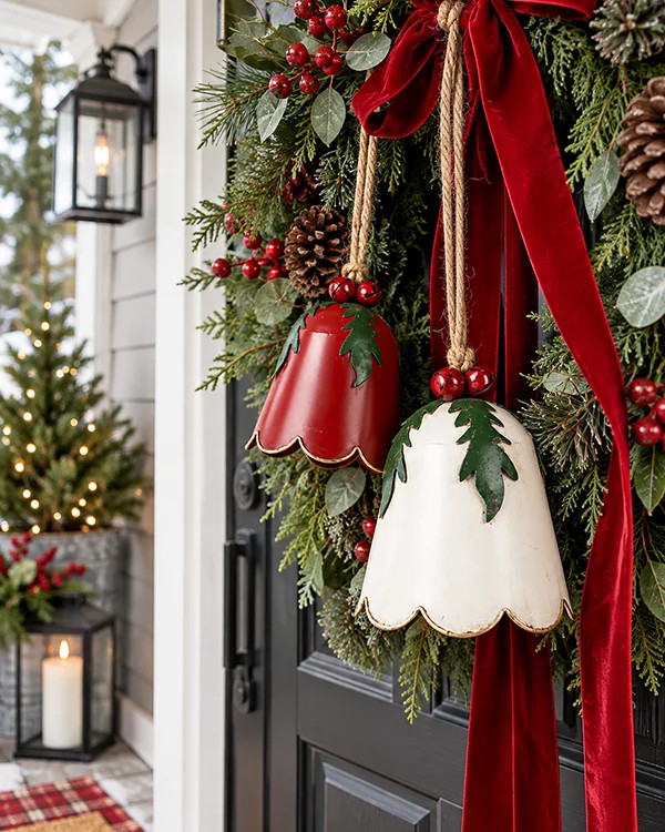 Holly-Trimmed Scalloped Tulip Bells, Set of 2 | Decor Steals