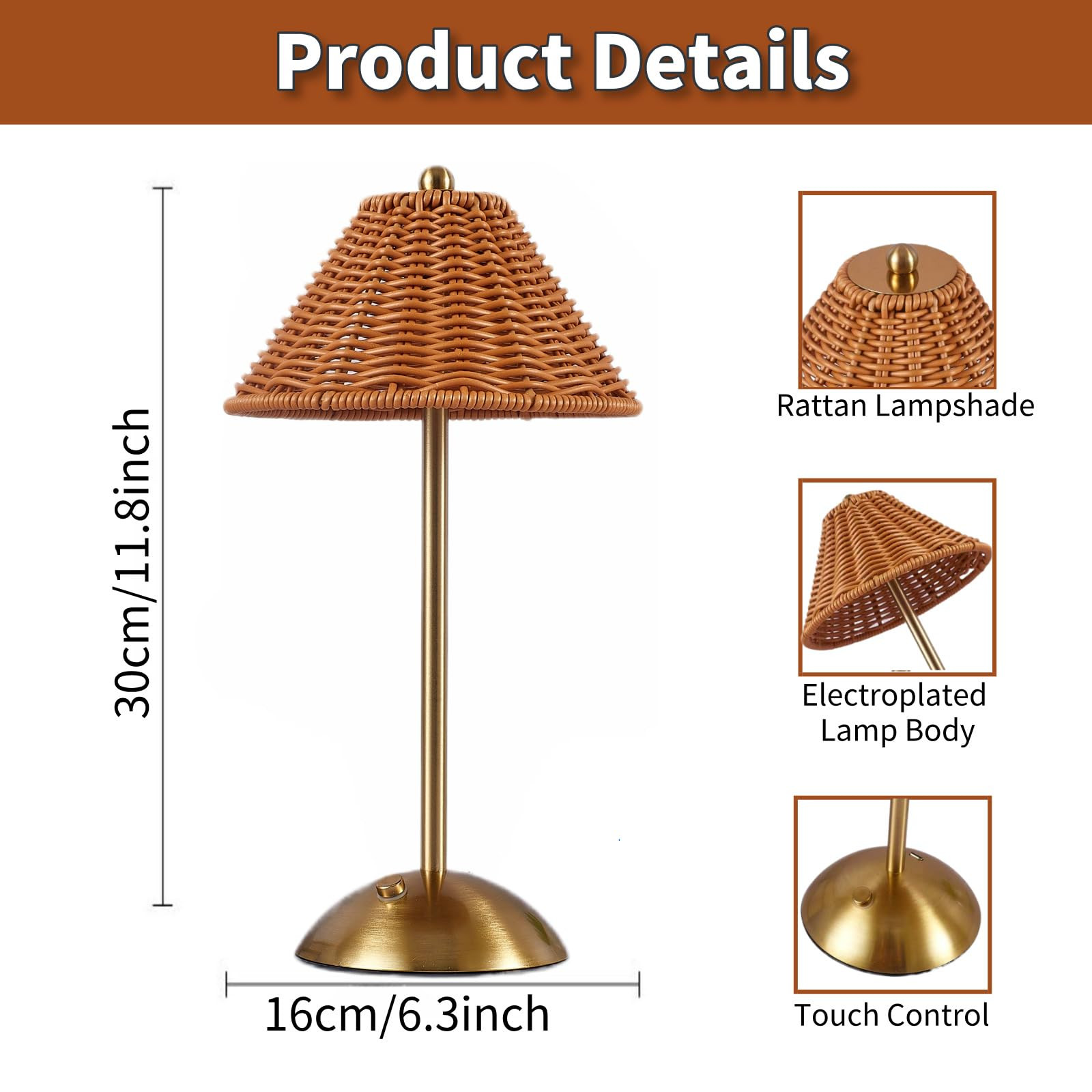 Boho Rattan Table Lamp, Wicker Desk Lamp Rechargeable Cordless Battery Lamp with 3-Color Dimmable... | Amazon (US)