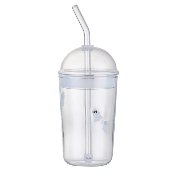 Way to Celebrate 16 oz Ghost Icon Clear Glass Sipper with Straw and Lid | Walmart (US)