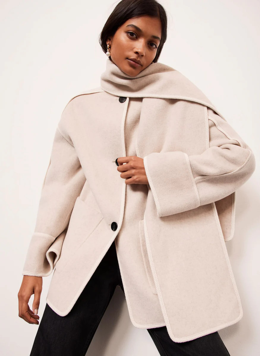 Cream Split Seam Scarf Coat | Mint Velvet