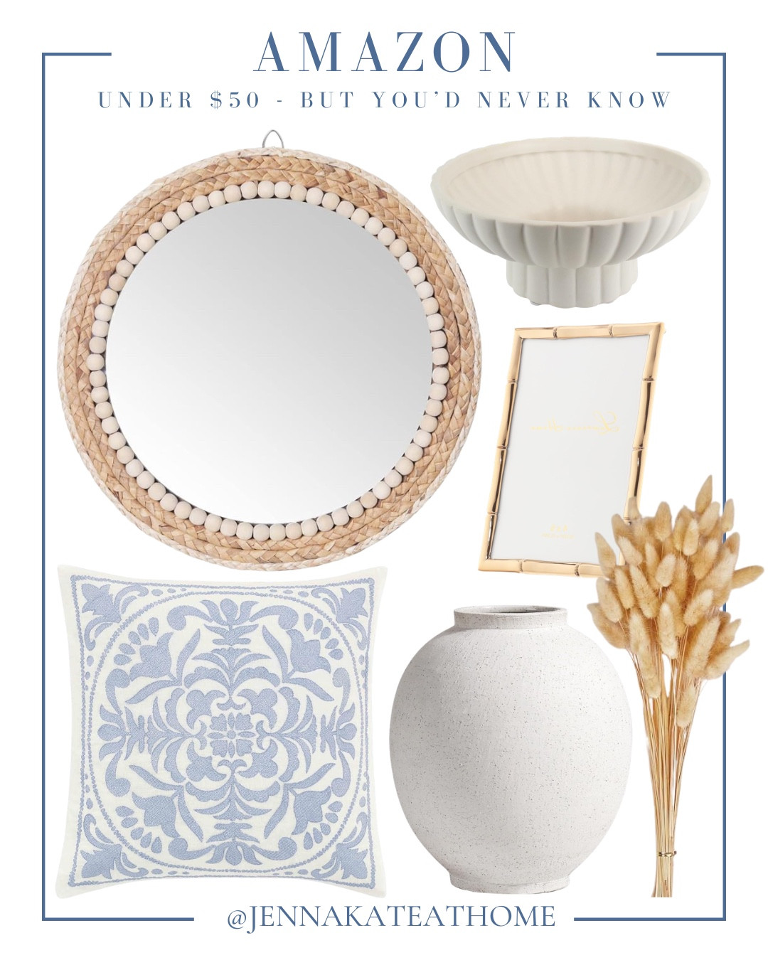 Amazon coastal home finds under $50 includes vase, stems, pillow, frame, decorative bowl, and mirror.

Home decor, looks for less, coastal home

#LTKHome #LTKSaleAlert #LTKSeasonal