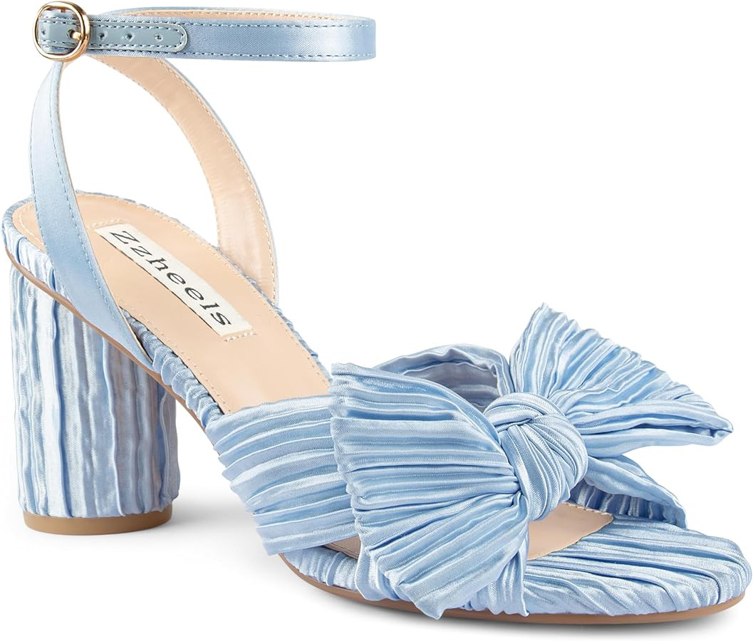 Zzheels Women's Bow Heels Ankle Strap Block Heel Sandals | Amazon (US)