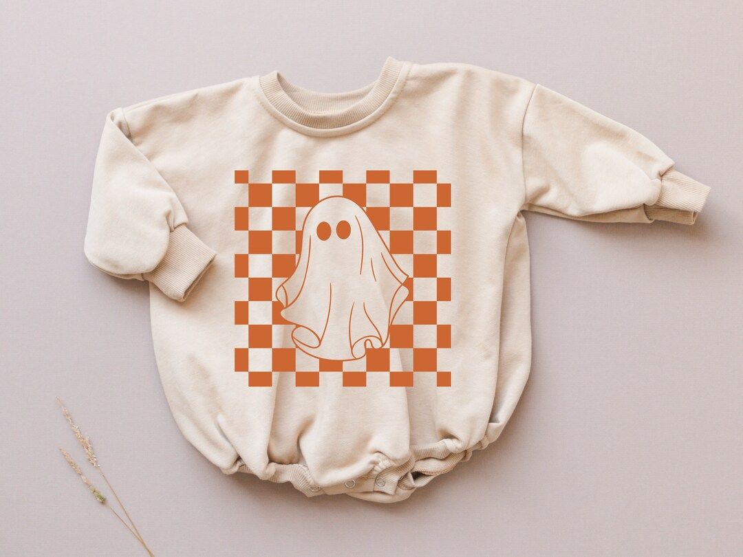 Retro Ghost Graphic Oversized Sweatshirt Romper Fall Baby - Etsy | Etsy (US)